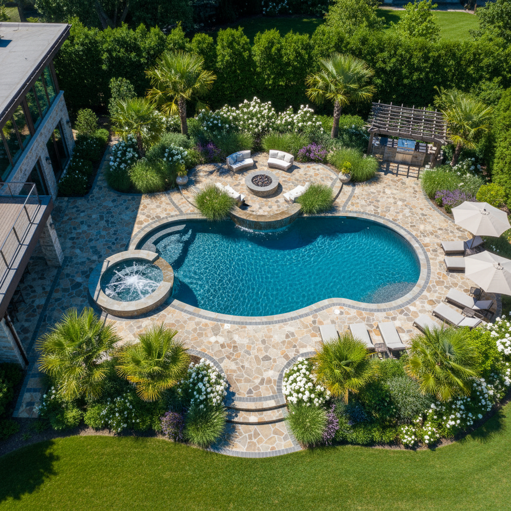 Backyard pool and hardscape